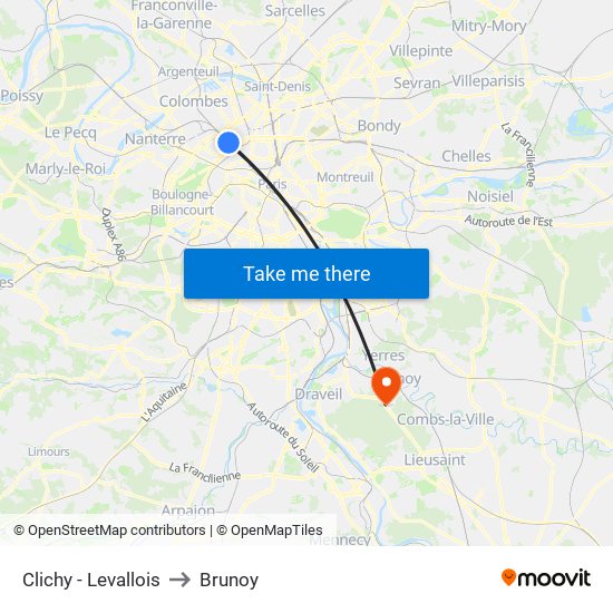 Clichy - Levallois to Brunoy map