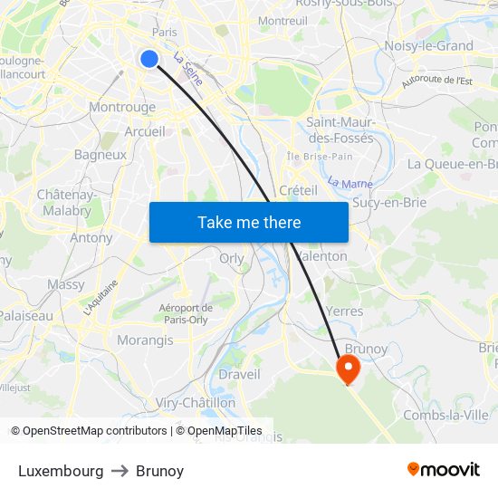 Luxembourg to Brunoy map