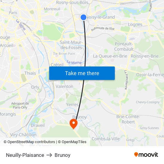 Neuilly-Plaisance to Brunoy map