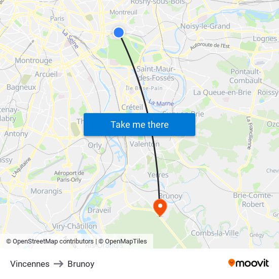 Vincennes to Brunoy map