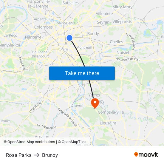 Rosa Parks to Brunoy map