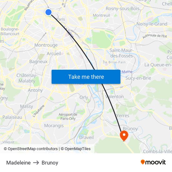 Madeleine to Brunoy map