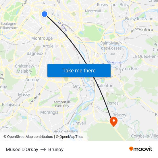 Musée D'Orsay to Brunoy map