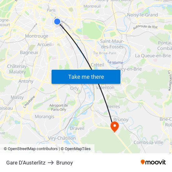 Gare D'Austerlitz to Brunoy map