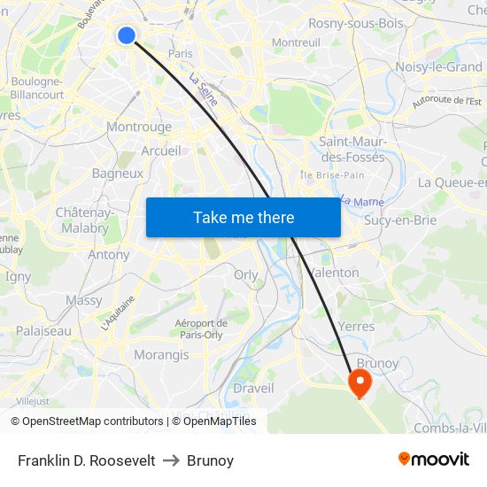 Franklin D. Roosevelt to Brunoy map