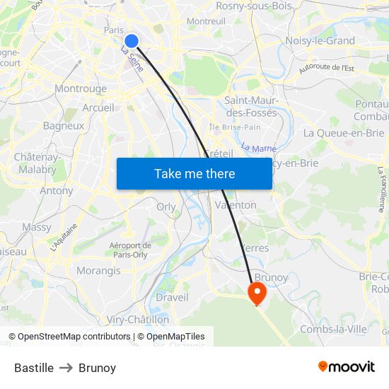 Bastille to Brunoy map