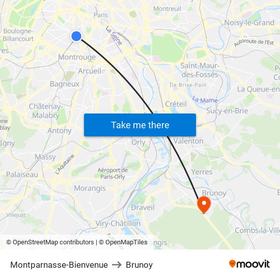Montparnasse-Bienvenue to Brunoy map