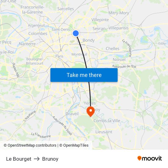 Le Bourget to Brunoy map