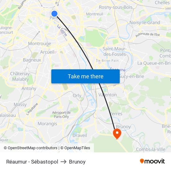 Réaumur - Sébastopol to Brunoy map