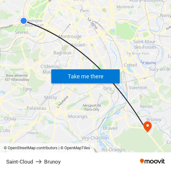 Saint-Cloud to Brunoy map