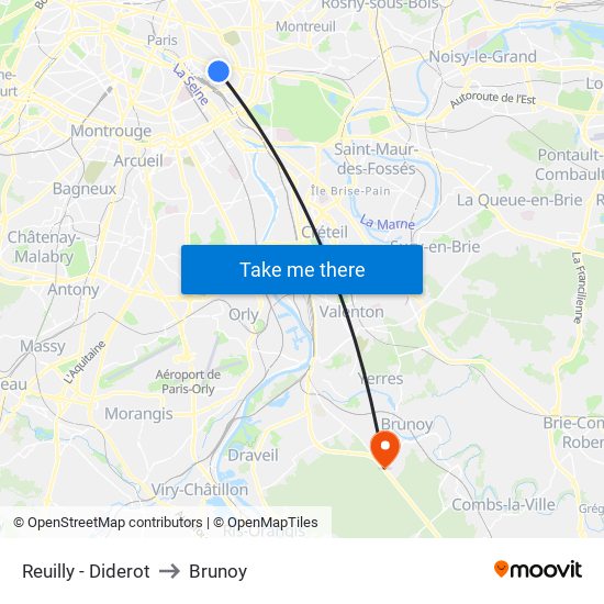 Reuilly - Diderot to Brunoy map