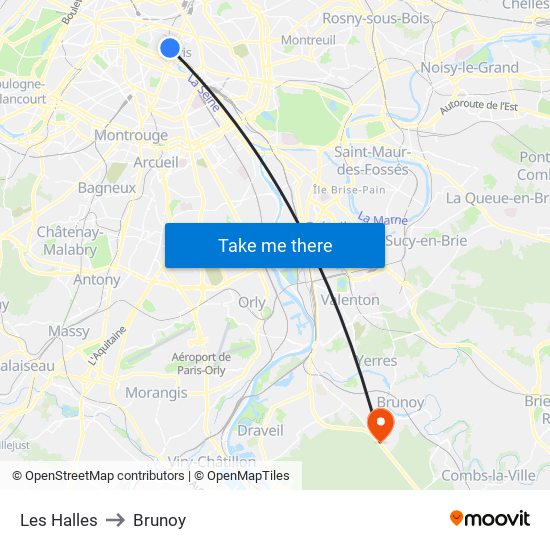 Les Halles to Brunoy map