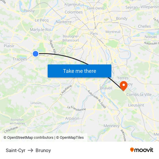 Saint-Cyr to Brunoy map