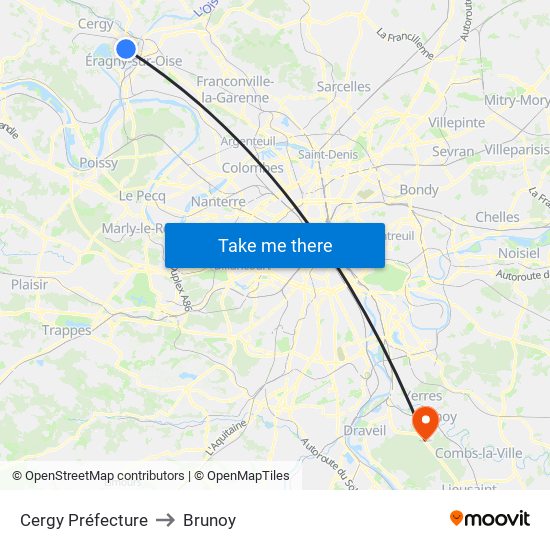 Cergy Préfecture to Brunoy map