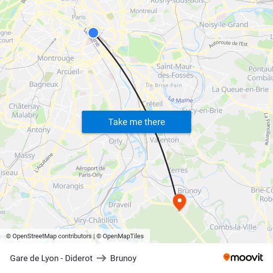 Gare de Lyon - Diderot to Brunoy map