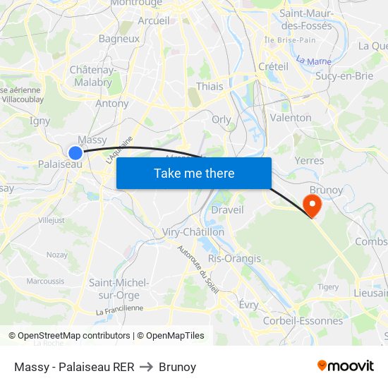 Massy - Palaiseau RER to Brunoy map