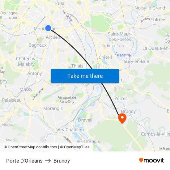 Porte D'Orléans to Brunoy map