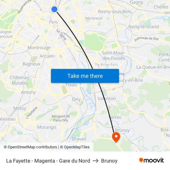 La Fayette - Magenta - Gare du Nord to Brunoy map