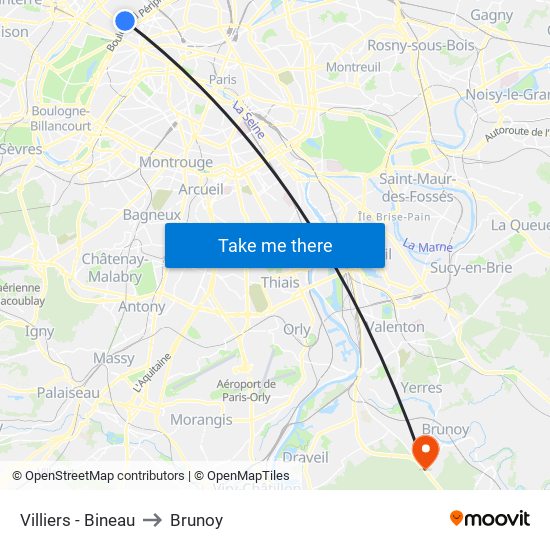 Villiers - Bineau to Brunoy map