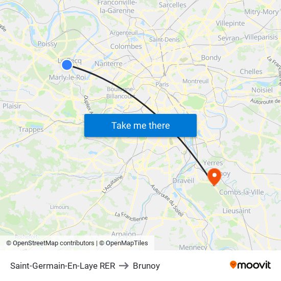 Saint-Germain-En-Laye RER to Brunoy map