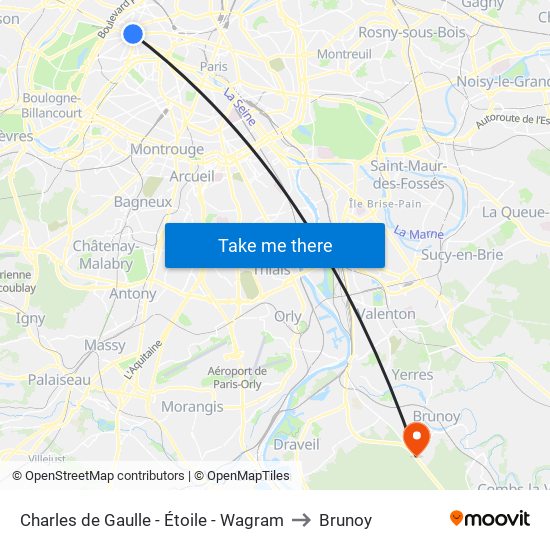 Charles de Gaulle - Étoile - Wagram to Brunoy map