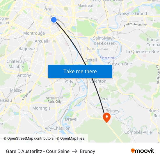 Gare D'Austerlitz - Cour Seine to Brunoy map