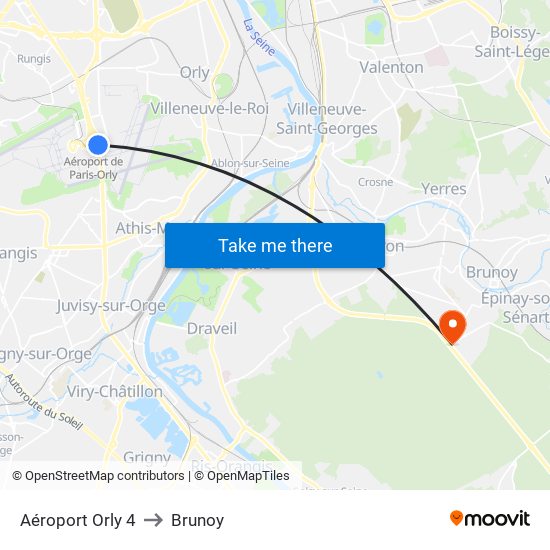 Aéroport Orly 4 to Brunoy map