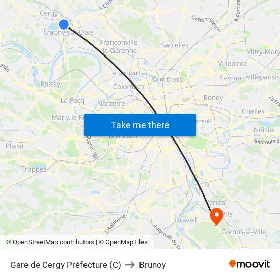 Gare de Cergy Préfecture (C) to Brunoy map