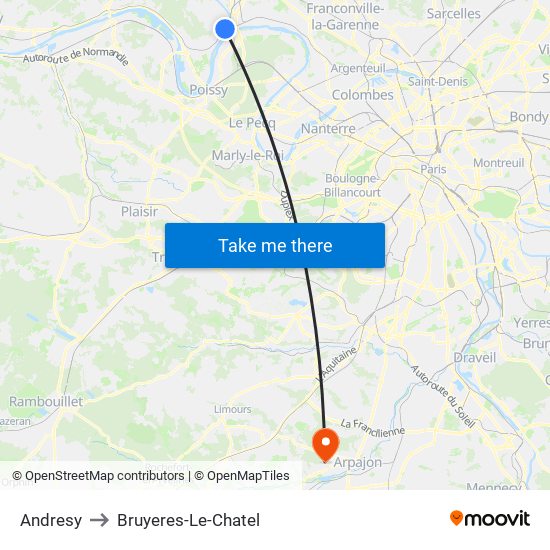 Andresy to Bruyeres-Le-Chatel map