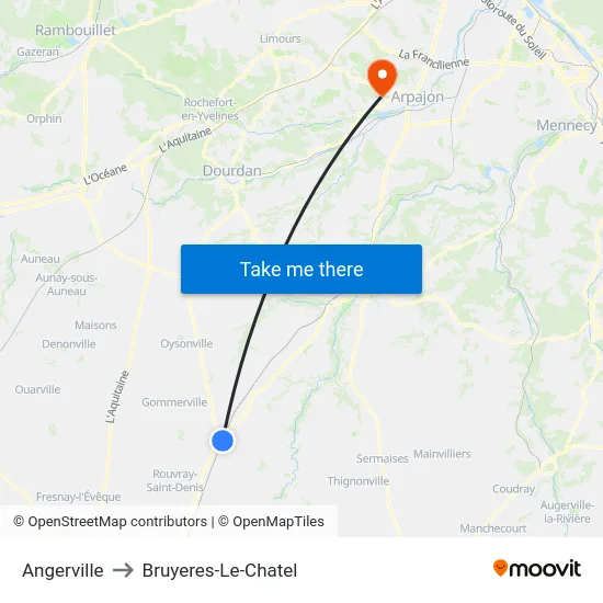 Angerville to Bruyeres-Le-Chatel map