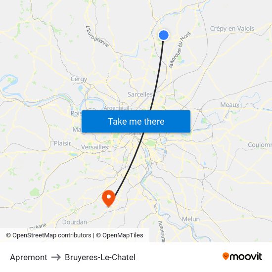 Apremont to Bruyeres-Le-Chatel map