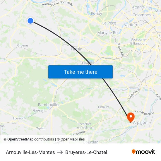 Arnouville-Les-Mantes to Bruyeres-Le-Chatel map
