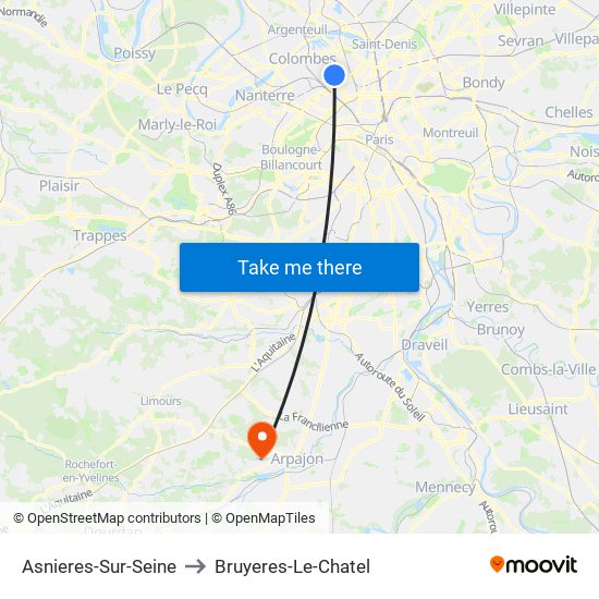 Asnieres-Sur-Seine to Bruyeres-Le-Chatel map