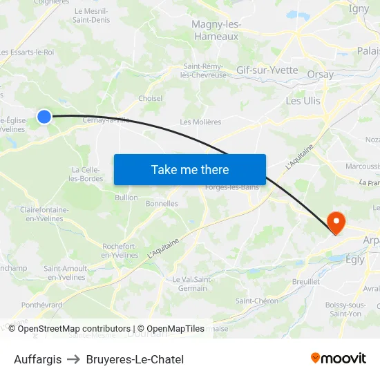 Auffargis to Bruyeres-Le-Chatel map