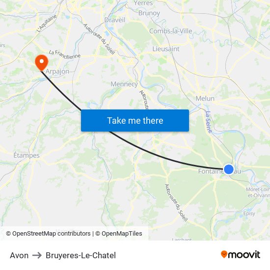 Avon to Bruyeres-Le-Chatel map