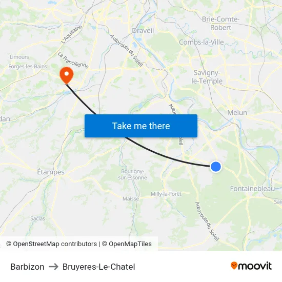Barbizon to Bruyeres-Le-Chatel map