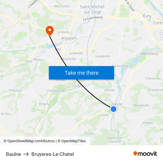 Baulne to Bruyeres-Le-Chatel map