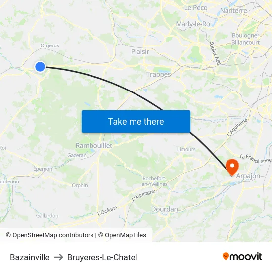 Bazainville to Bruyeres-Le-Chatel map