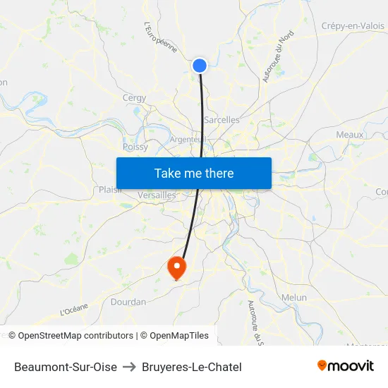Beaumont-Sur-Oise to Bruyeres-Le-Chatel map
