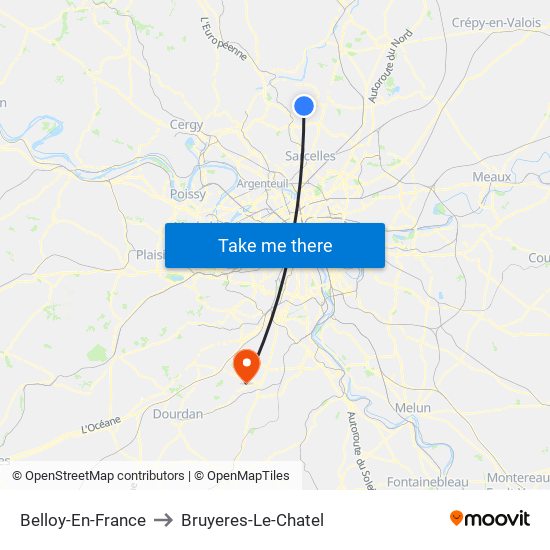 Belloy-En-France to Bruyeres-Le-Chatel map
