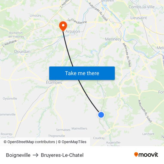 Boigneville to Bruyeres-Le-Chatel map