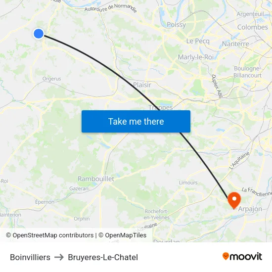 Boinvilliers to Bruyeres-Le-Chatel map