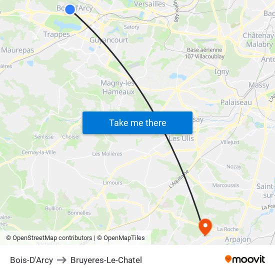 Bois-D'Arcy to Bruyeres-Le-Chatel map