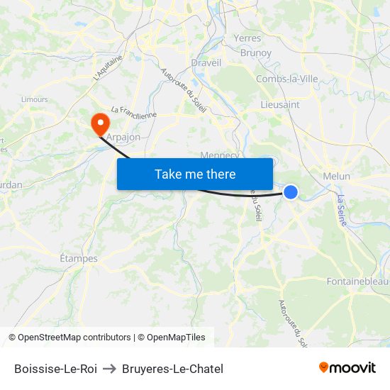 Boissise-Le-Roi to Bruyeres-Le-Chatel map