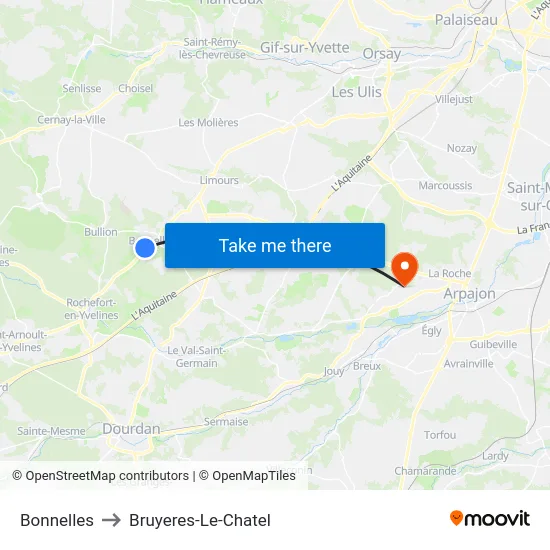 Bonnelles to Bruyeres-Le-Chatel map