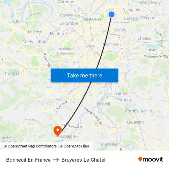 Bonneuil-En-France to Bruyeres-Le-Chatel map