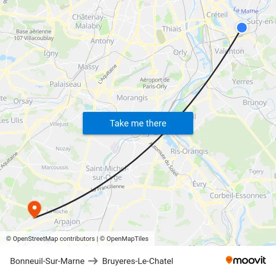 Bonneuil-Sur-Marne to Bruyeres-Le-Chatel map