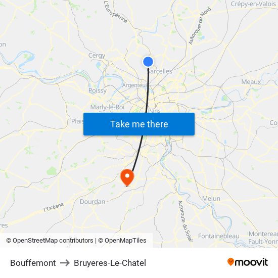 Bouffemont to Bruyeres-Le-Chatel map