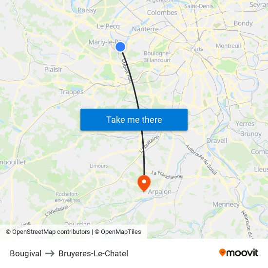 Bougival to Bruyeres-Le-Chatel map