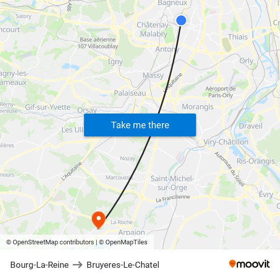 Bourg-La-Reine to Bruyeres-Le-Chatel map